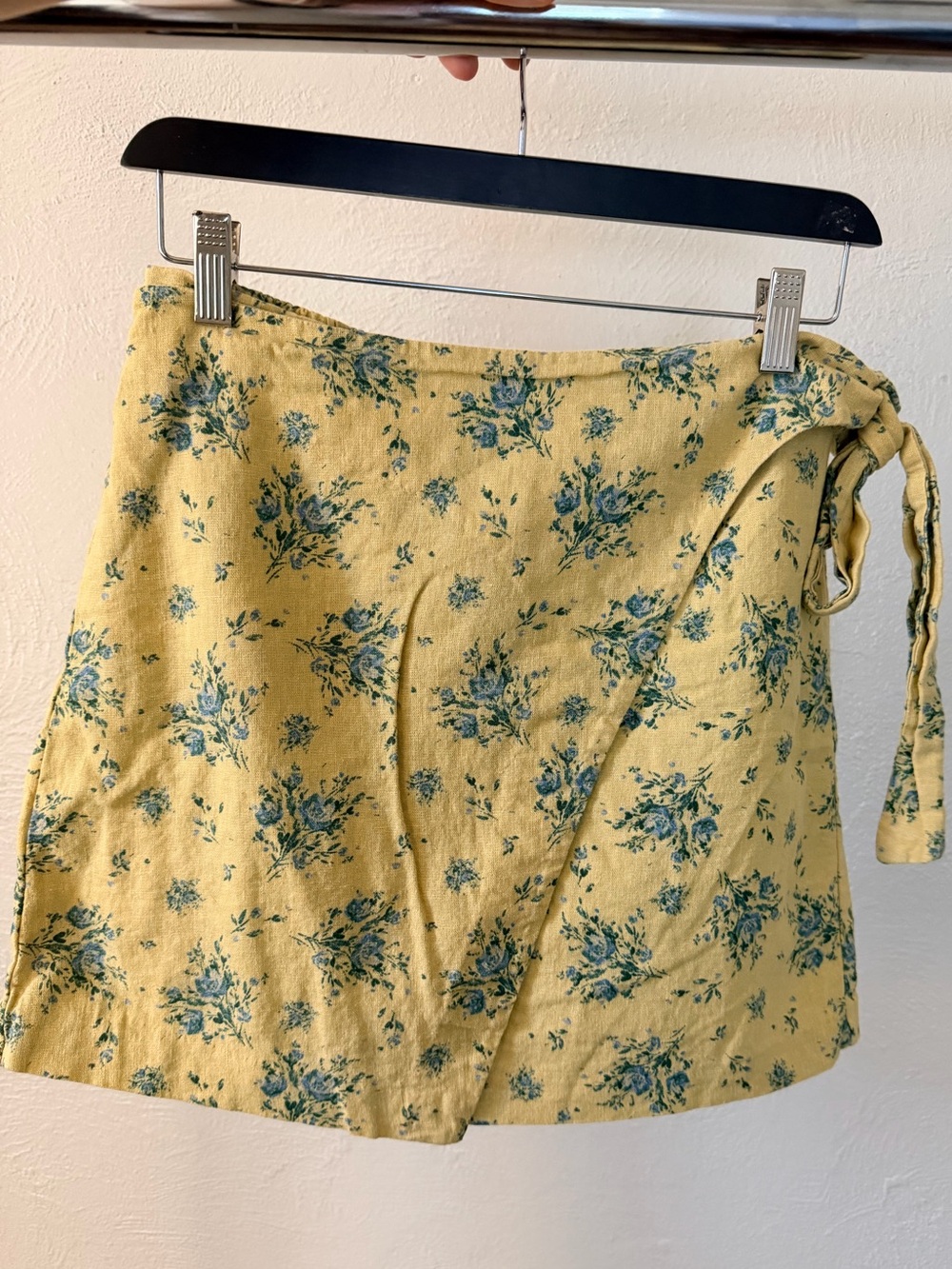Maison‎ d’Amélie Floral Tie-Waist Yellow Wrap Skirt Size Small
